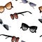 Trendy fashionable raster sunglasses on white background. Fashion seamless wallpaper.