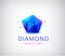 Trendy flat design facet crystal gem shape logo element.