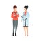 Trendy flat farmring character vector cartoon illustration. Female farmer visit veterinarian for an examination of a hen isolated