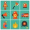 Trendy flat Fireman icons. Set of Fireman icons. Fireman elements for info graphic. Vector illustration