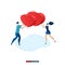 Trendy flat illustration. Man and woman bring their hearts to each other. Valentine`s Day. Holiday of love.