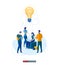 Trendy flat illustration. Office workers planing business mechanism, analyze business strategy and exchange ideas. Light bulb.