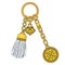 Trendy flat pendant with chains and tassel.