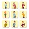 Trendy flat people with phone gadgets cards group characters