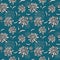 Trendy floral seamless pattern with Chrysanthemum on teal green-bluish background.