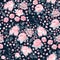 Trendy floral seamless pattern in vector. Cute pink flowers on dark background
