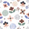 Trendy Geometric floral and hand paint polka dot and line seamless pattern in modern style. flower motif in vector illustration d