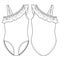 Trendy Girls Off-shoulder Swimsuit fashion flat sketch template. One piece Swimwear Technical Fashion Illustration. Frill Detail