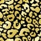 Trendy golden leopard abstract seamless pattern. Wild animal cheetah skin gold metallic texture on black background for