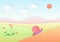 Trendy gradient color cuted paper summer landscape background with cute snail vector illustration.