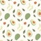 Trendy hand drawn seamless pattern with fresh avocado. Abstract avocado print.