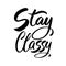 Trendy hand written calligraphy Elegant calligraphic quote and phrase Stay Classy. Hand drawn brush lettering design.