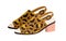 Trendy heeled sandals with buckled slingback and peep-toe. Women's fashion footwear or open summer shoes with