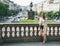 Trendy hippie woman standing on Wenceslas Square in Prague