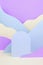 Trendy hipster scene with arch podium mockup, abstract mountain landscape with pastel blue, purple, white color, vertical. Vapor.