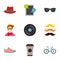Trendy hipsters icons set, flat style
