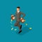 Trendy isometric people, 3d businessman, concept with young businessman, money, gold, running, losing money, pursuit