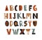 Trendy latin font or decorative english alphabet hand drawn on white background. Creative textured letters arranged in