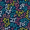 Trendy memphis style seamless pattern inspired by 80s, 90s retro fashion design. Colorful festive hipster background