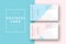 Trendy minimal abstract business card template in pink and blue.