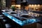 Trendy modern luxury kitchen boasting a captivating white LED lighting scheme