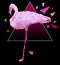 Trendy neon polygonal poster with flamingo. Origami styled artwork