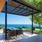 Trendy outdoor patio pergola shade awning and patio garden metal grill surrounded by