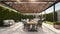 Trendy outdoor patio pergola shade structure, awning and patio roof,