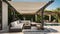 Trendy outdoor patio pergola shade structure, awning and patio roof,