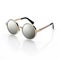 A trendy and oversized round-frame sunglasses, with mirrored lenses and gold hardware