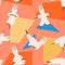 Trendy pattern with stylish cartoon llamas in various yoga poses. Vector seamless texture.