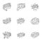 Trendy phrase icons set, outline style