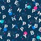 Trendy Polka dots mixed with wording  â€œBE HAPPYâ€ Vector seamless pattern in typo play font.  ,Design for fashion,web,wallpaper