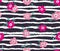 Trendy seamless floral ditsy pattern with grunge stripes. Fabric design with simple flowers.