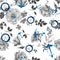 Trendy Seamless Floral Pattern in with anchors, ship wheels white