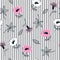 Trendy Seamless garden flowers pattern on grey and white stripe