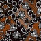 Trendy seamless pattern with chains, heart pendants and flowers on a pastel brown background. Hand drawn abstract