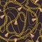 Trendy seamless pattern with different gold chains and braid.