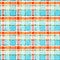 Trendy seamless tie dye design, vector. Checkered dirty abstract pattern in blue and orange colors