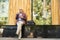 Trendy Senior Man Relaxing in Street
