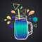 Trendy smoothie design. Jar painted with chalk and colored shapes around. Healthy Diet