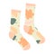 Trendy socks with pattern of fall leaves. Pastel colors. Clothing items. Vector