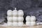 Trendy Soy Wax Cube Bubble Candles on grey soft background, Interior object