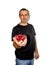 Trendy style photo with elements of the drawing of a man with a plate of cherries