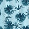 Trendy Summer Navy blue tropical forest leaves bright mood on sky blue stripe seamless pattern for fashoin fabric ,wallpaper book