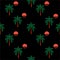 Trendy Summer night vector elements seamless pattern. Palm trees, sun, icon regular repeat Vector illustration