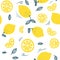 Trendy summer pattern with lemons and white background. Hand drawn lemons design for textile, cases, prints etc. Vector