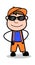 Trendy Sunglasses - Retro Cartoon Carpenter Worker Vector Illustration