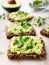 Trendy toasts with wholegrain bread, avocado and microgreens