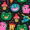 Trendy trippy retro cartoon character seamless pattern